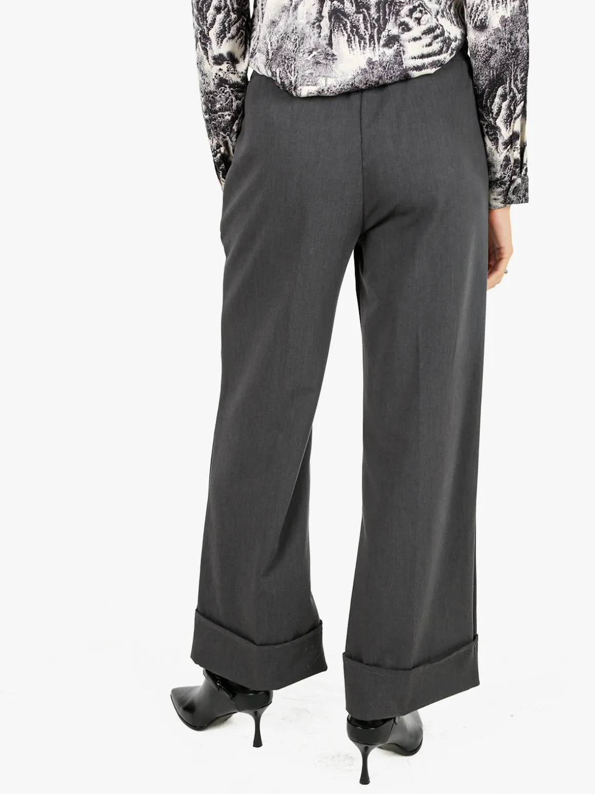 Solada Pantaloni donna a gamba larga con risvolto - grigio scuro