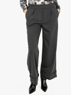Solada Pantaloni donna a gamba larga con risvolto - grigio scuro