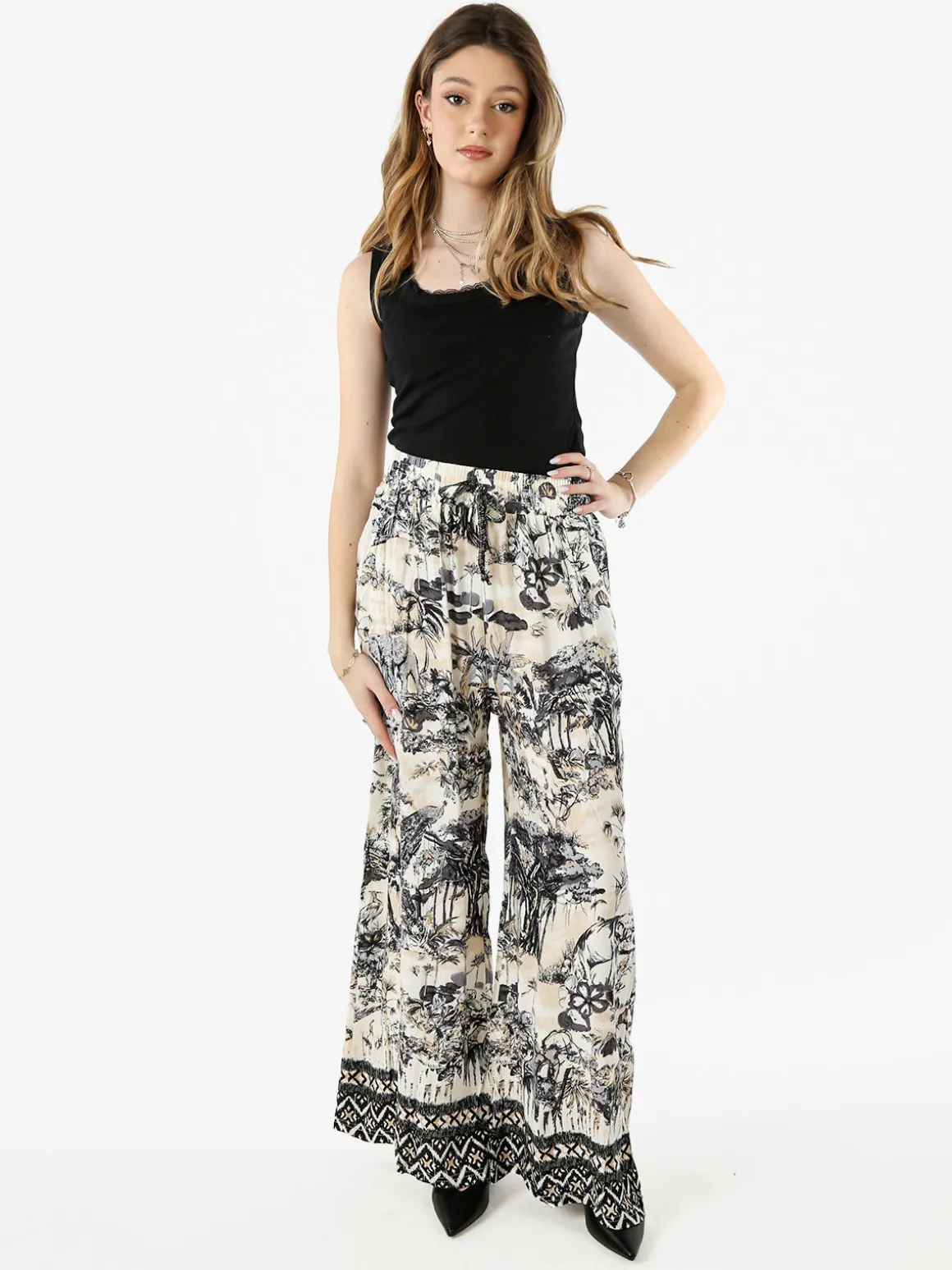 Solada Pantaloni donna a gamba larga con stampe - nero