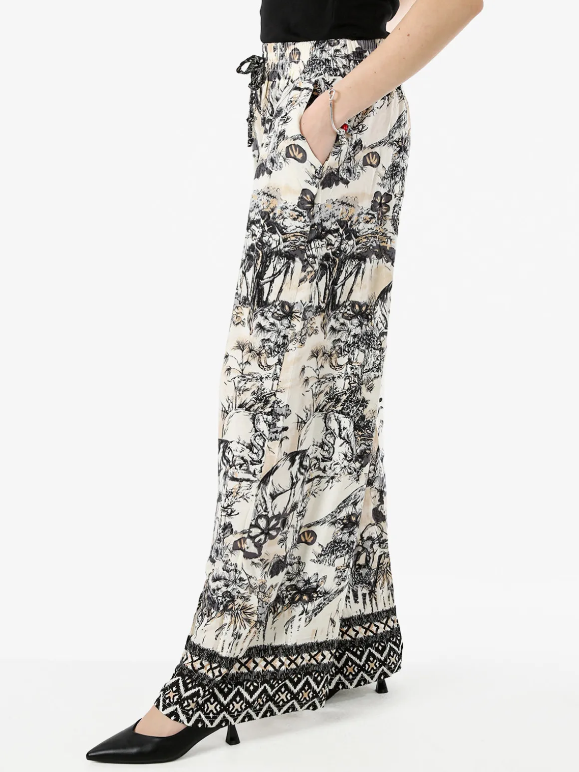 Solada Pantaloni donna a gamba larga con stampe - nero