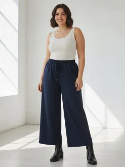 Solada Pantaloni donna a gamba larga taglie forti - blu scuro