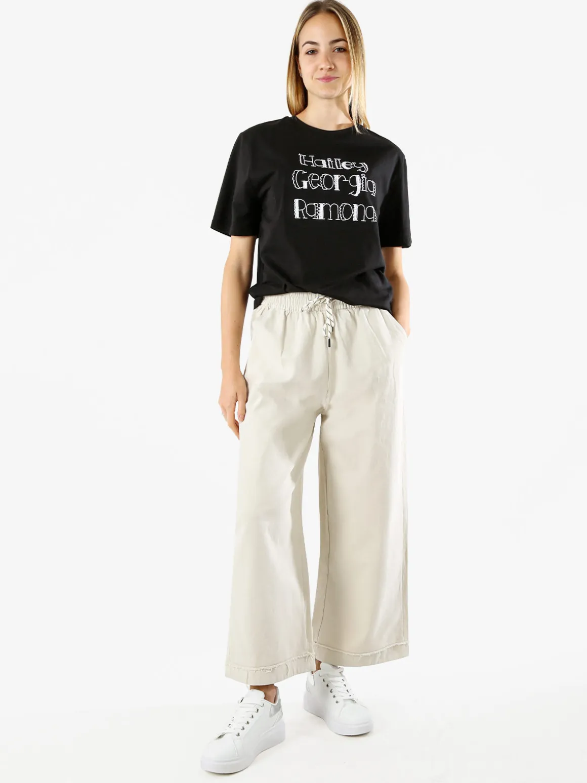 Solada Pantaloni donna a palazzo con coulisse - beige