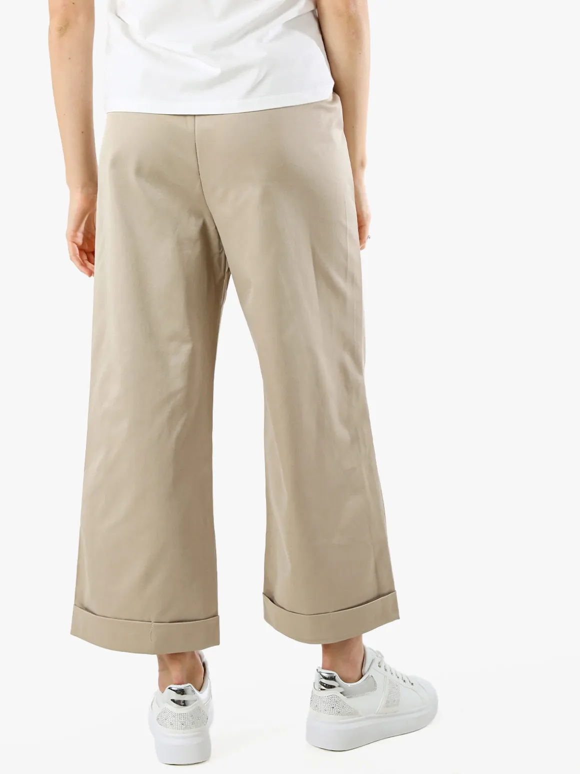 Solada Pantaloni donna a palazzo con risvolto - khaki