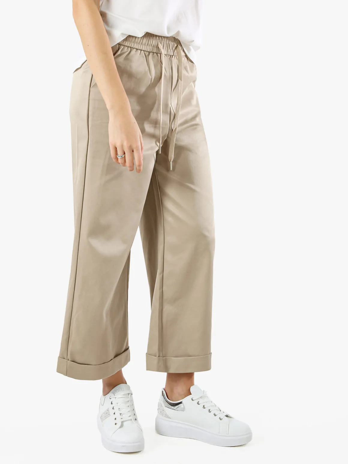 Solada Pantaloni donna a palazzo con risvolto - khaki