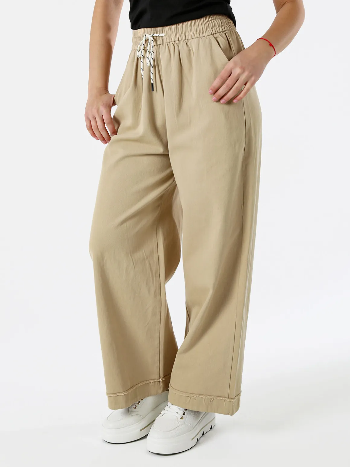 Solada Pantaloni donna a palazzo con coulisse - khaki