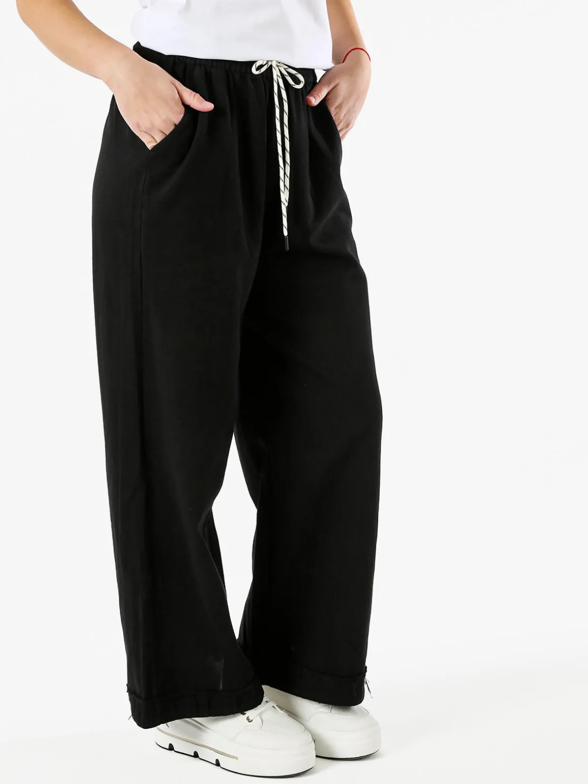 Solada Pantaloni donna a palazzo con coulisse - nero