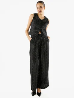 Solada Pantaloni donna a palazzo con micro borchie luccicanti - nero