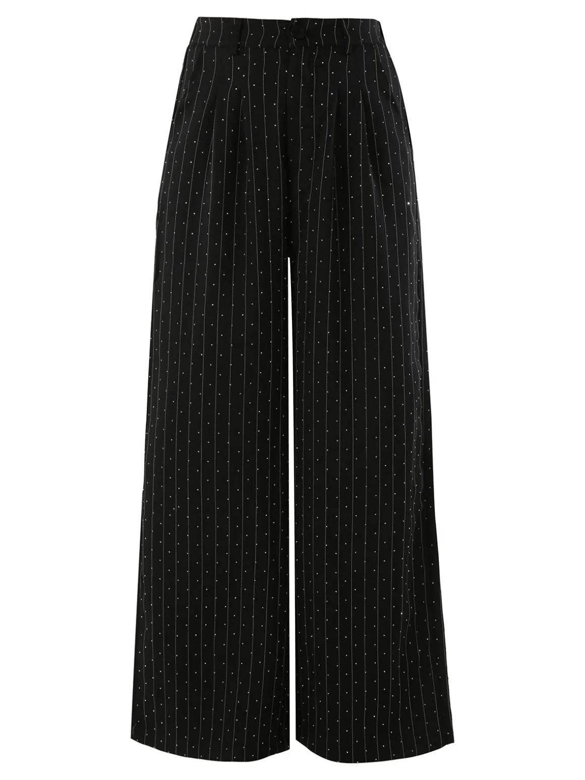 Solada Pantaloni donna a palazzo con micro borchie luccicanti - nero