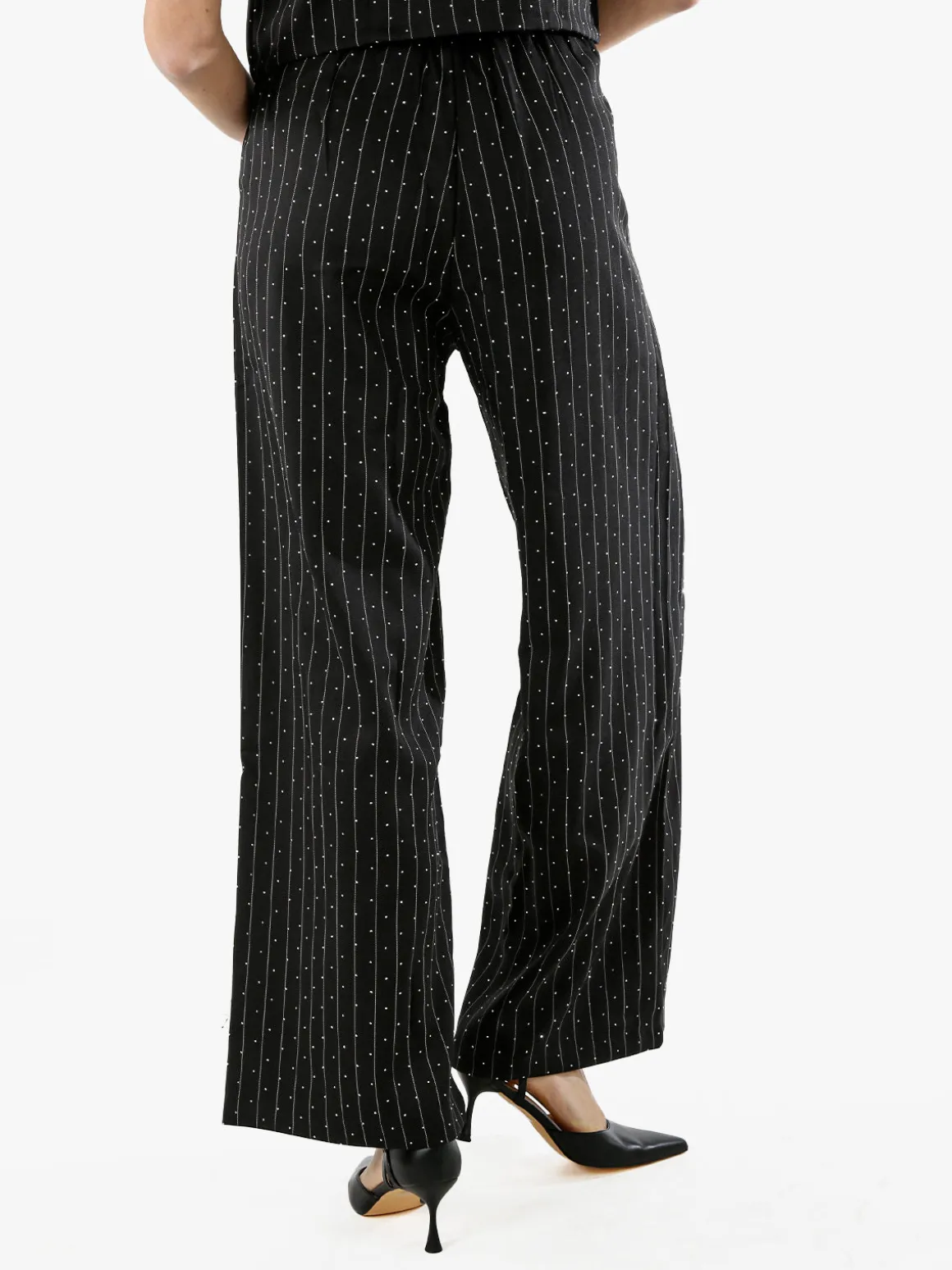 Solada Pantaloni donna a palazzo con micro borchie luccicanti - nero