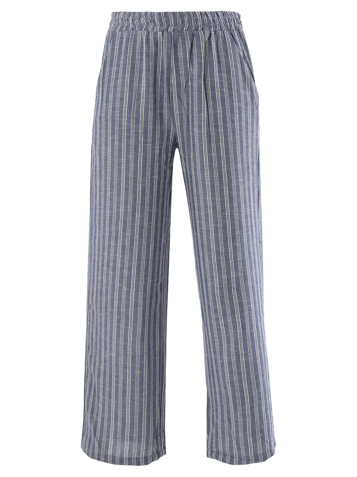 Solada Pantaloni donna a righe in misto lino - blu