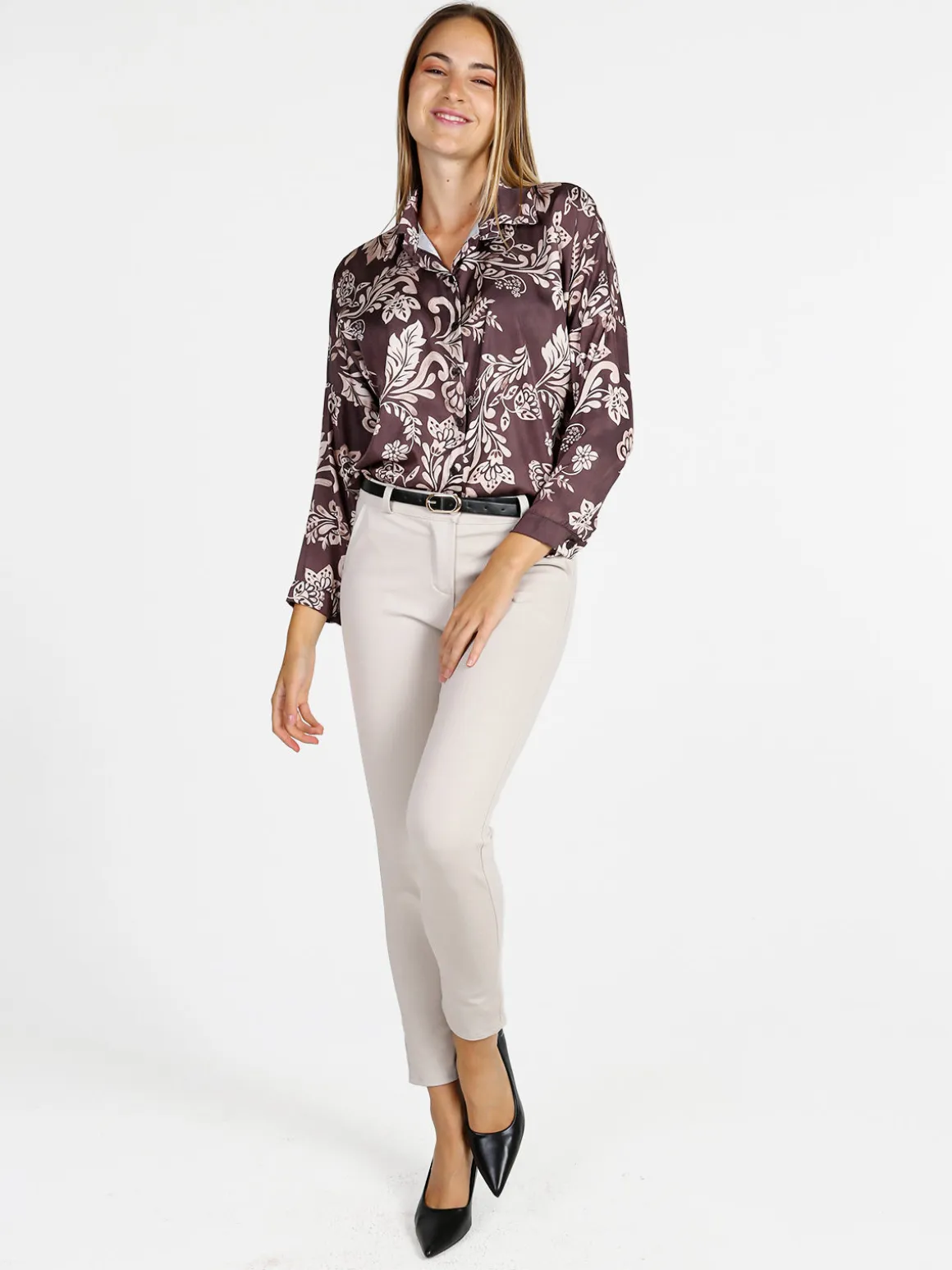 Solada Pantaloni donna a sigaretta con cintura - beige