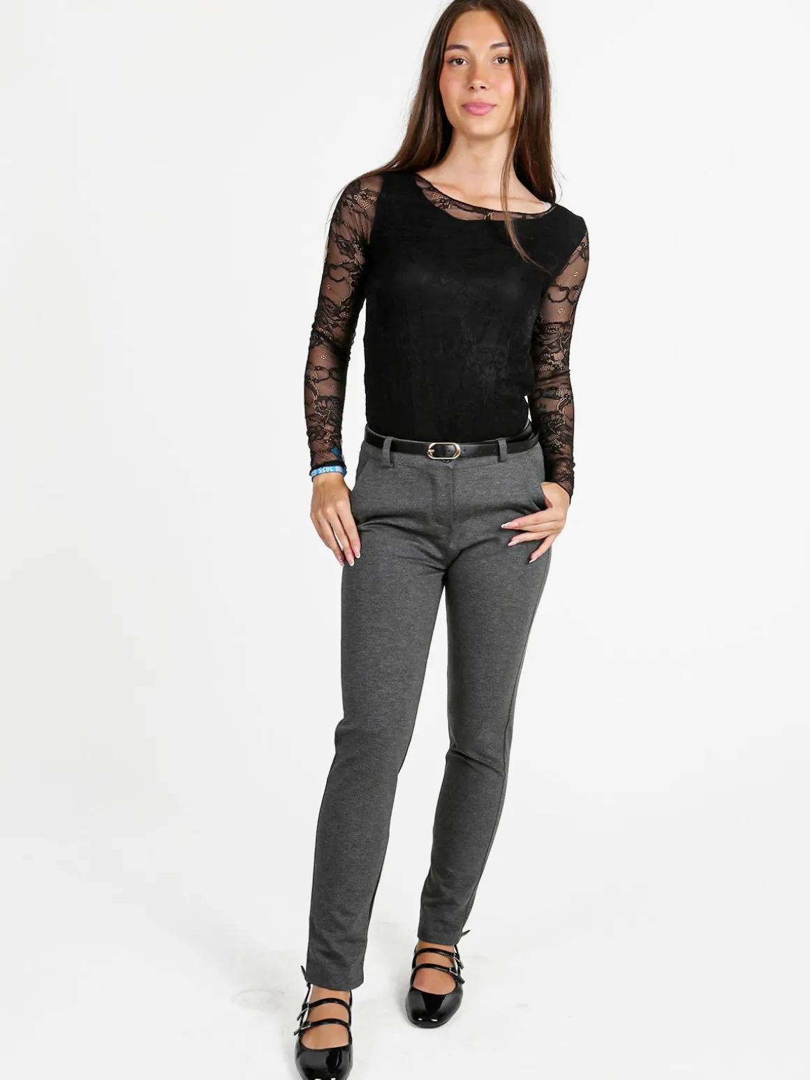 Solada Pantaloni donna a sigaretta con cintura - grigio scuro
