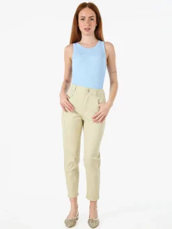 Solada Pantaloni donna a vita alta in misto cotone - beige