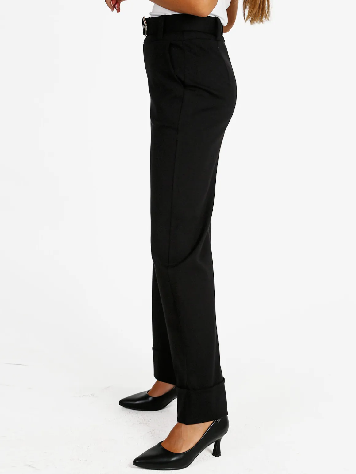 Solada Pantaloni donna a vita alta con con cintura - nero