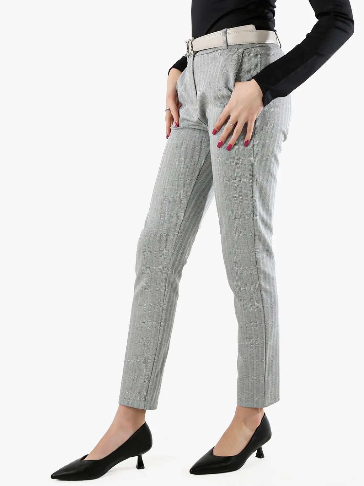 Solada Pantaloni donna capri con cintura - grigio