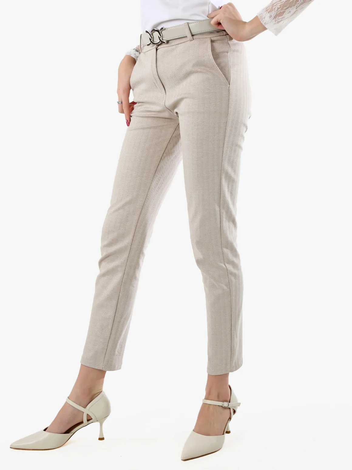 Solada Pantaloni donna capri con cintura - beige