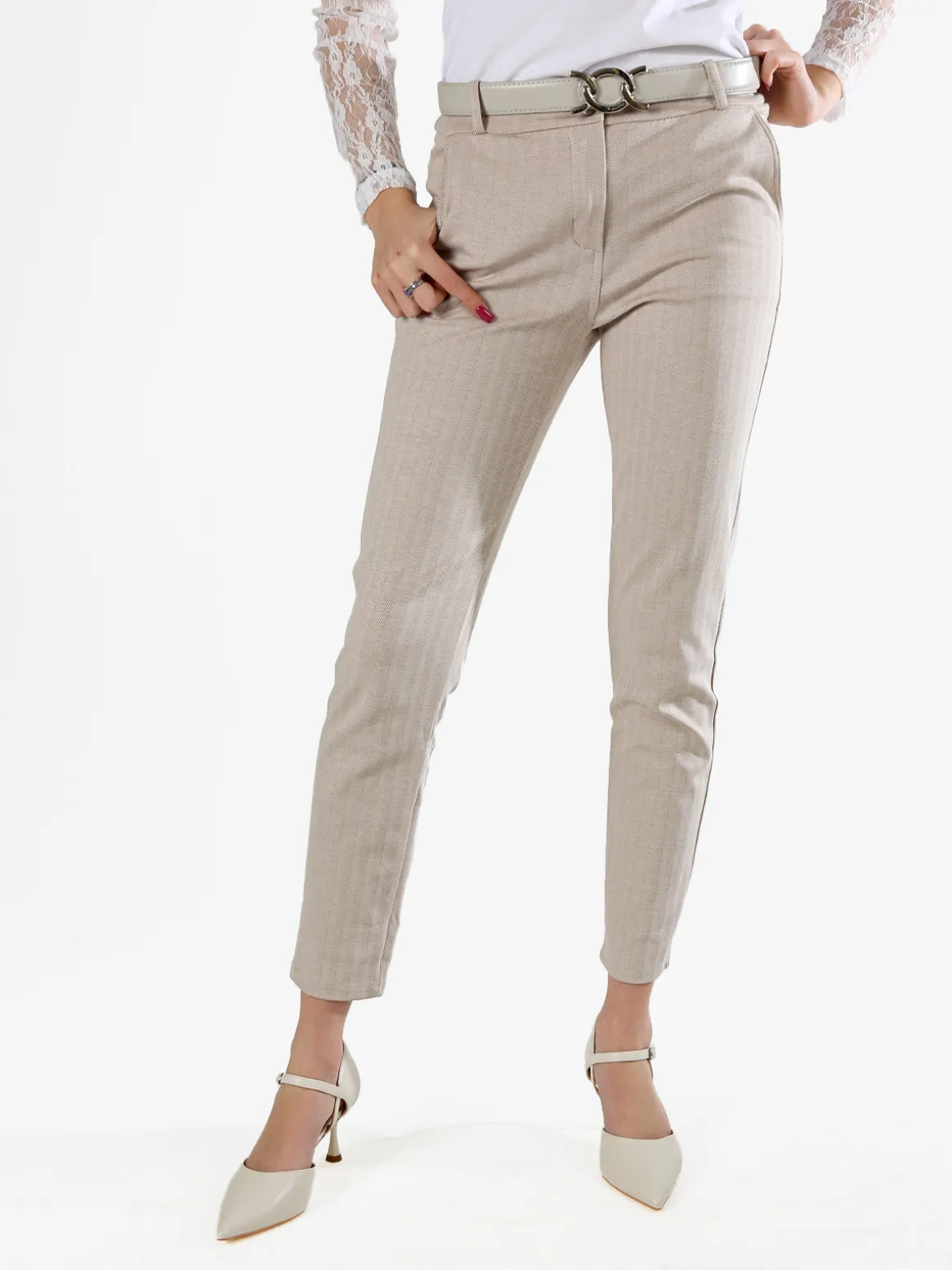 Solada Pantaloni donna capri con cintura - beige