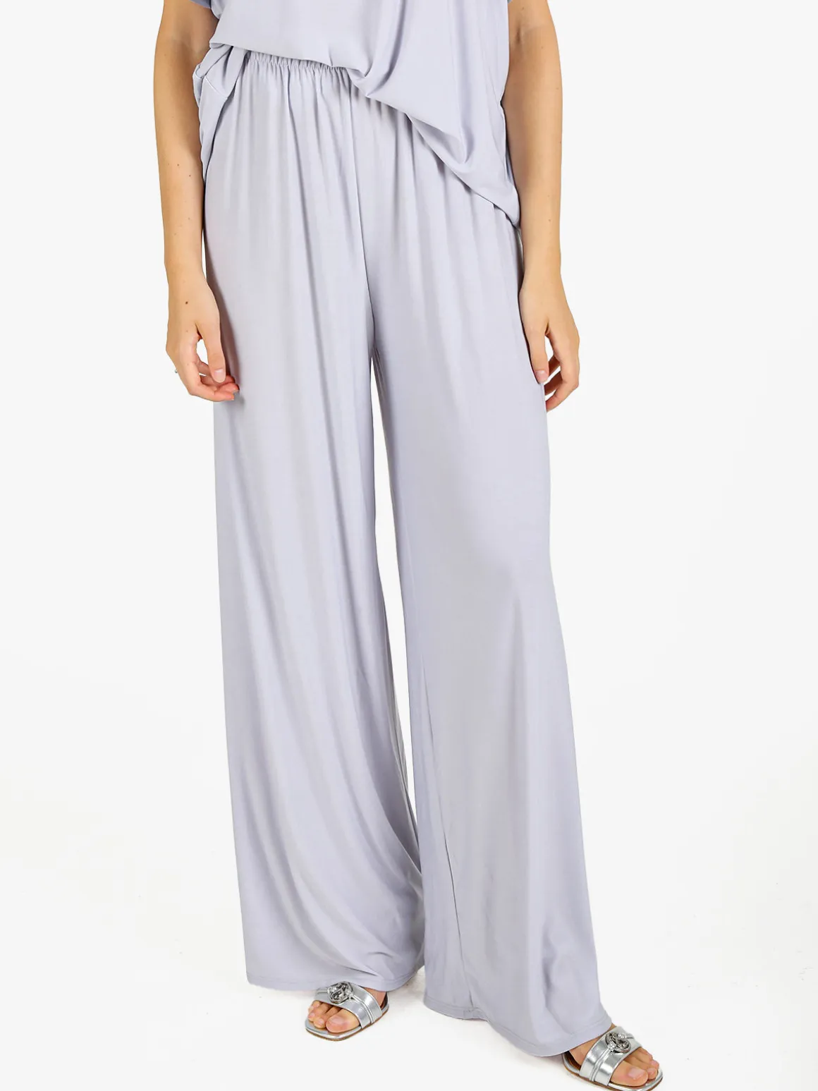 Solada Pantaloni donna con elastico in vita a gamba larga - perla