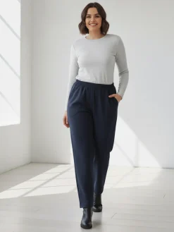 Solada Pantaloni donna con elastico in vita taglie forti - blu scuro
