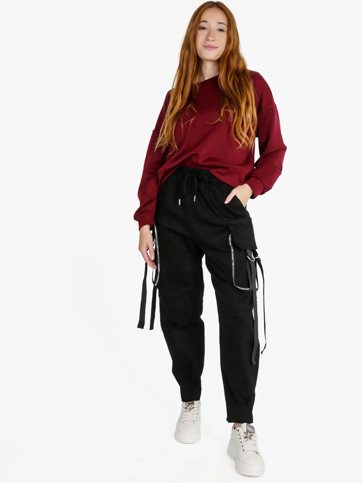 Solada Pantaloni donna con tasconi e coulisse - nero