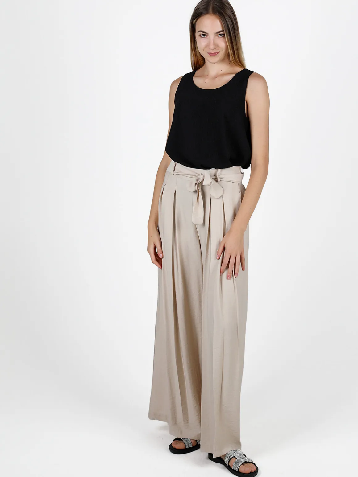Solada Pantaloni donna con vita alta elastica e gamba larga
