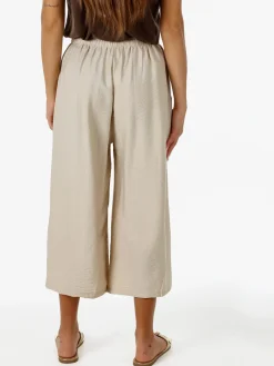Solada Pantaloni donna cropped a gamba larga con coulisse - beige