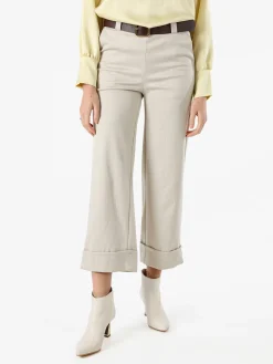 Solada Pantaloni donna cropp a gamba larga con stampa texture - beige