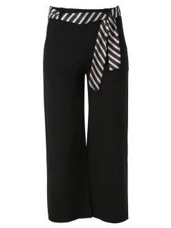 Solada Pantaloni donna cropped a gamba larga con cintura a foulard - nero