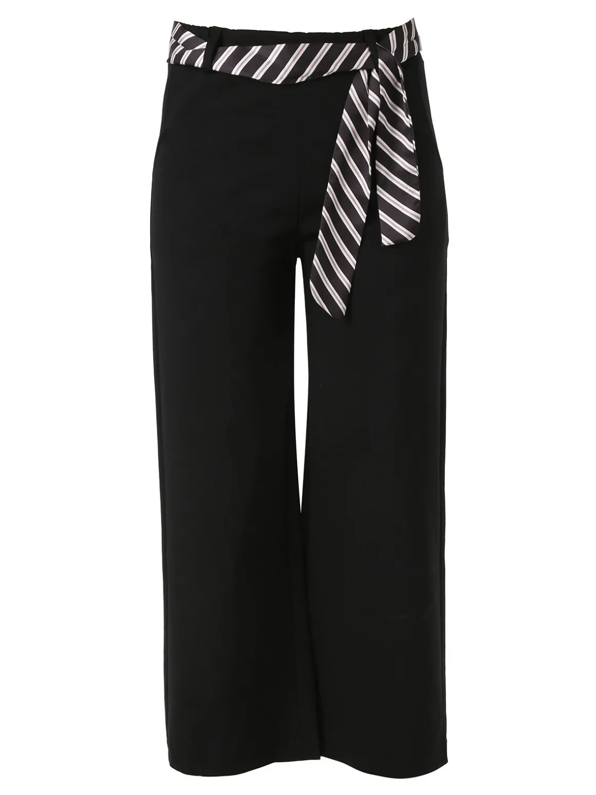 Solada Pantaloni donna cropped a gamba larga con cintura a foulard - nero