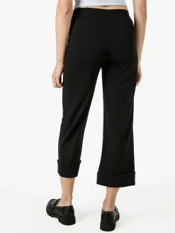 Solada Pantaloni donna cropped a vita alta con risvolto alto - nero