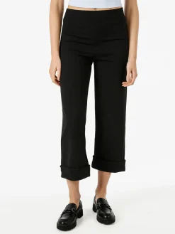 Solada Pantaloni donna cropped a vita alta con risvolto alto - nero