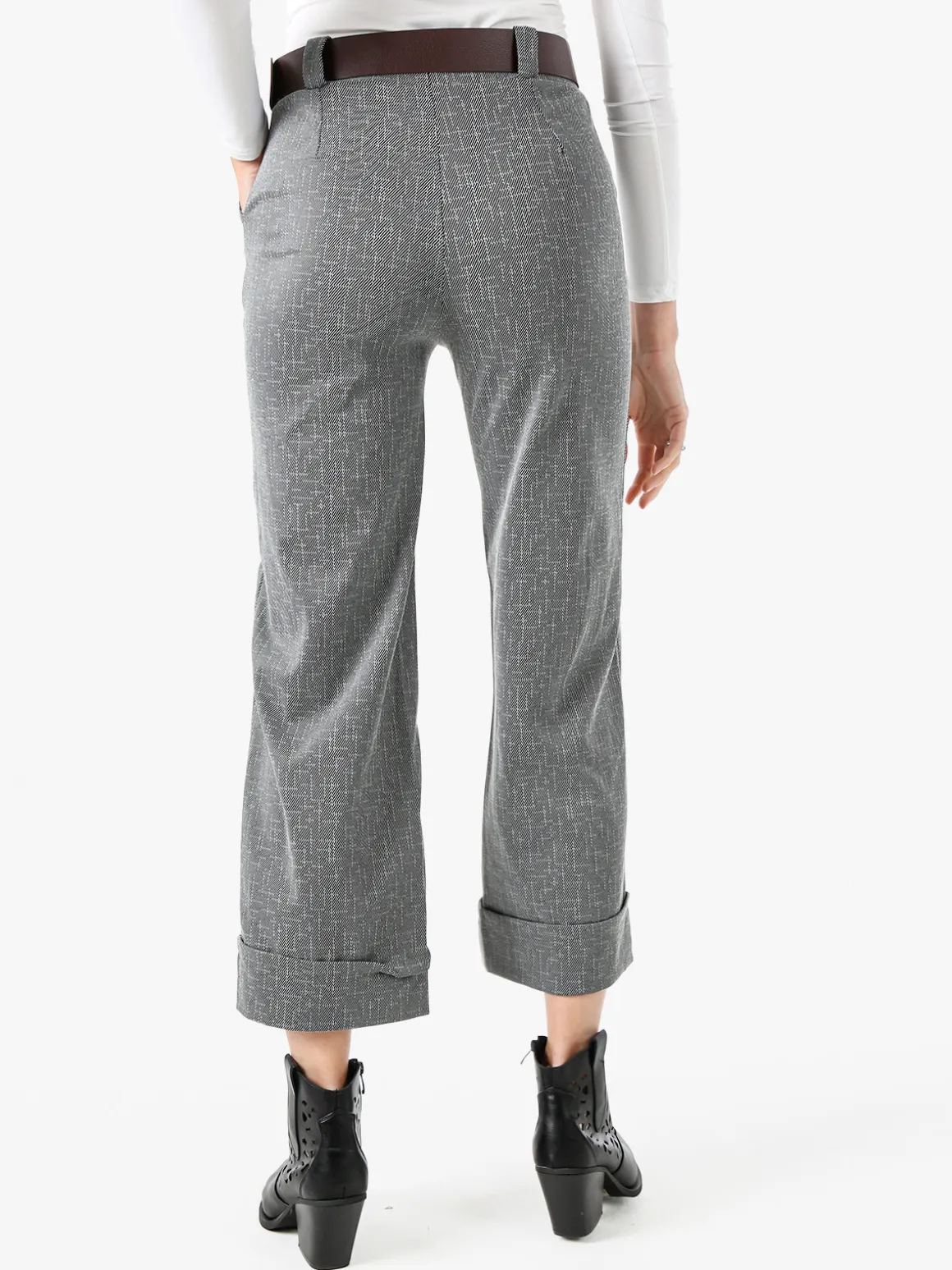 Solada Pantaloni donna cropp a gamba larga con stampa texture - grigio