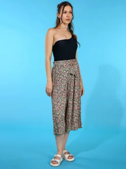 Solada Pantaloni donna culotte con stampa floreale - verde