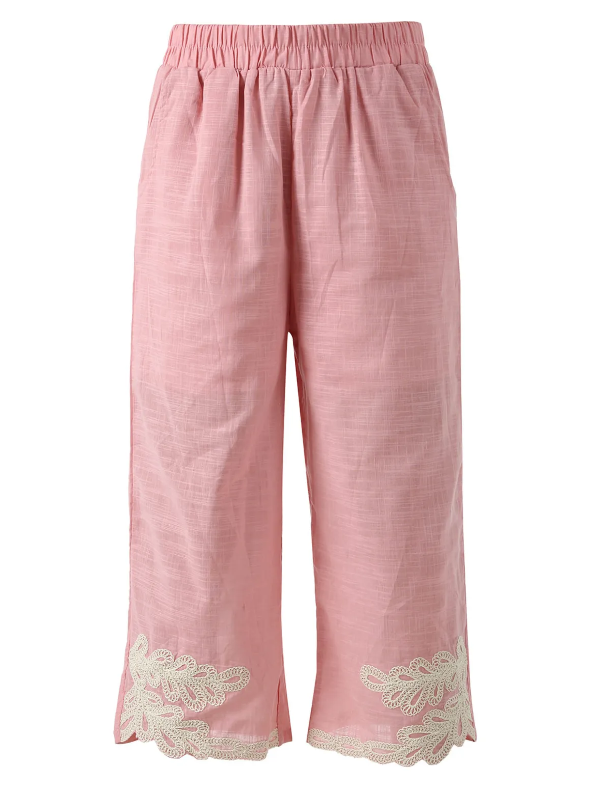 Solada Pantaloni donna culotte in misto lino e cotone con ricami sul finale - rosa