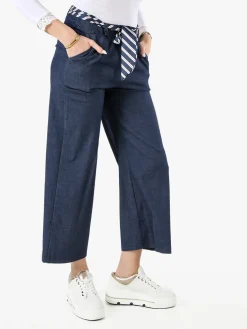 Solada Pantaloni donna culotte effetto jeans con cintura a foulard - jeans