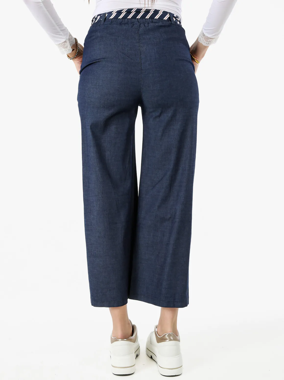Solada Pantaloni donna culotte effetto jeans con cintura a foulard - jeans