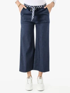 Solada Pantaloni donna culotte effetto jeans con cintura a foulard - jeans