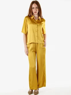 Solada Pantaloni donna effetto raso - giallo
