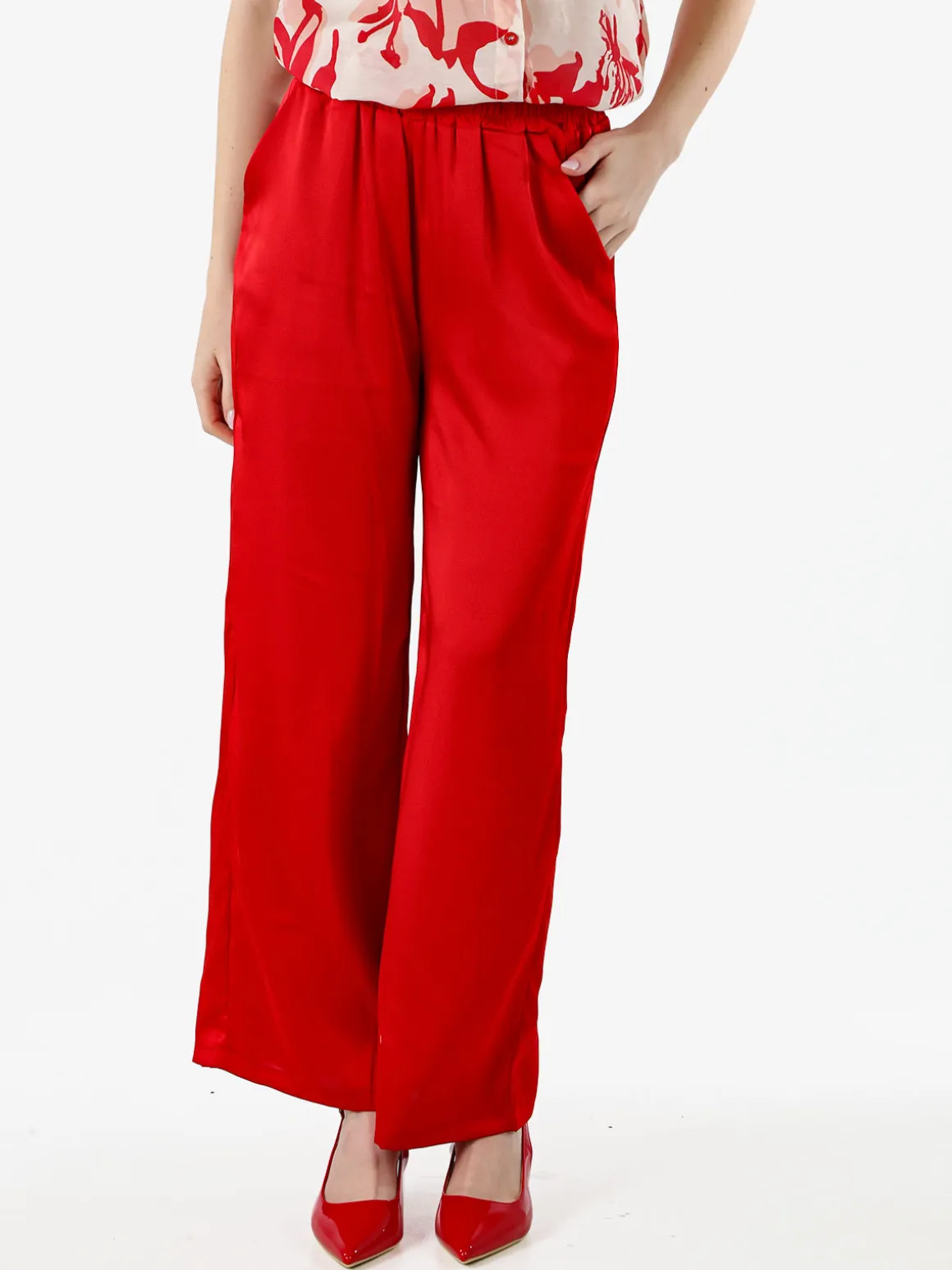 Solada Pantaloni donna effetto raso con stampe - moro
