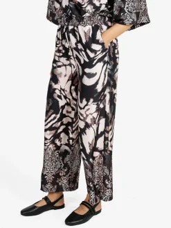 Solada Pantaloni donna effetto raso con stampe - nero