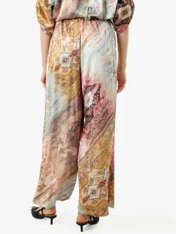 Solada Pantaloni donna effetto seta a gamba larga con stampe - multicolore