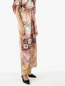 Solada Pantaloni donna effetto seta a gamba larga con stampe - multicolore