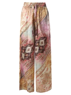 Solada Pantaloni donna effetto seta a gamba larga con stampe - multicolore