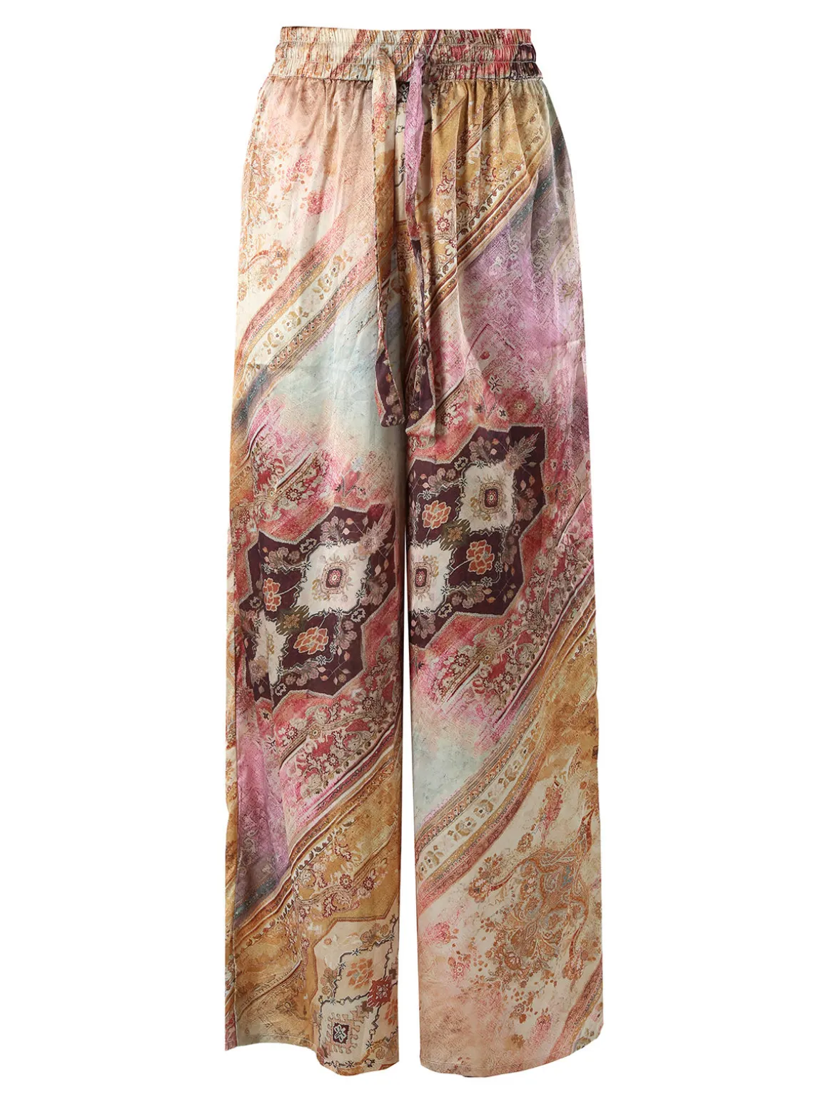 Solada Pantaloni donna effetto seta a gamba larga con stampe - multicolore