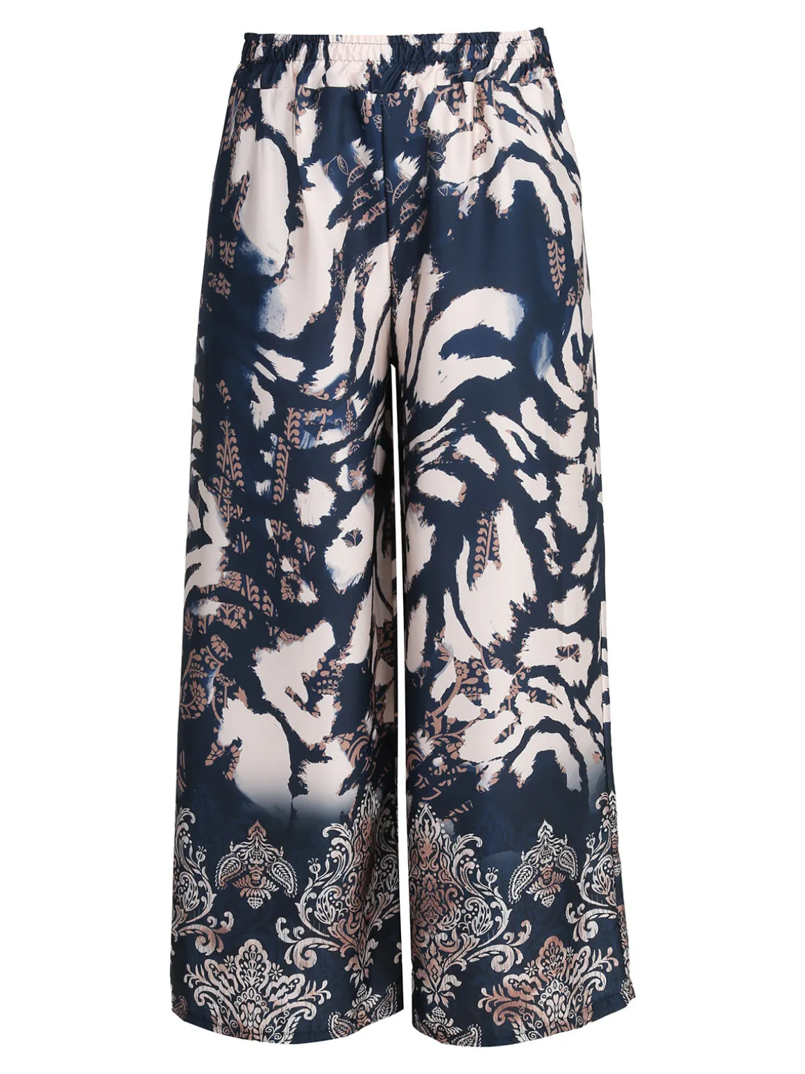 Solada Pantaloni donna effetto raso con stampe - blu scuro