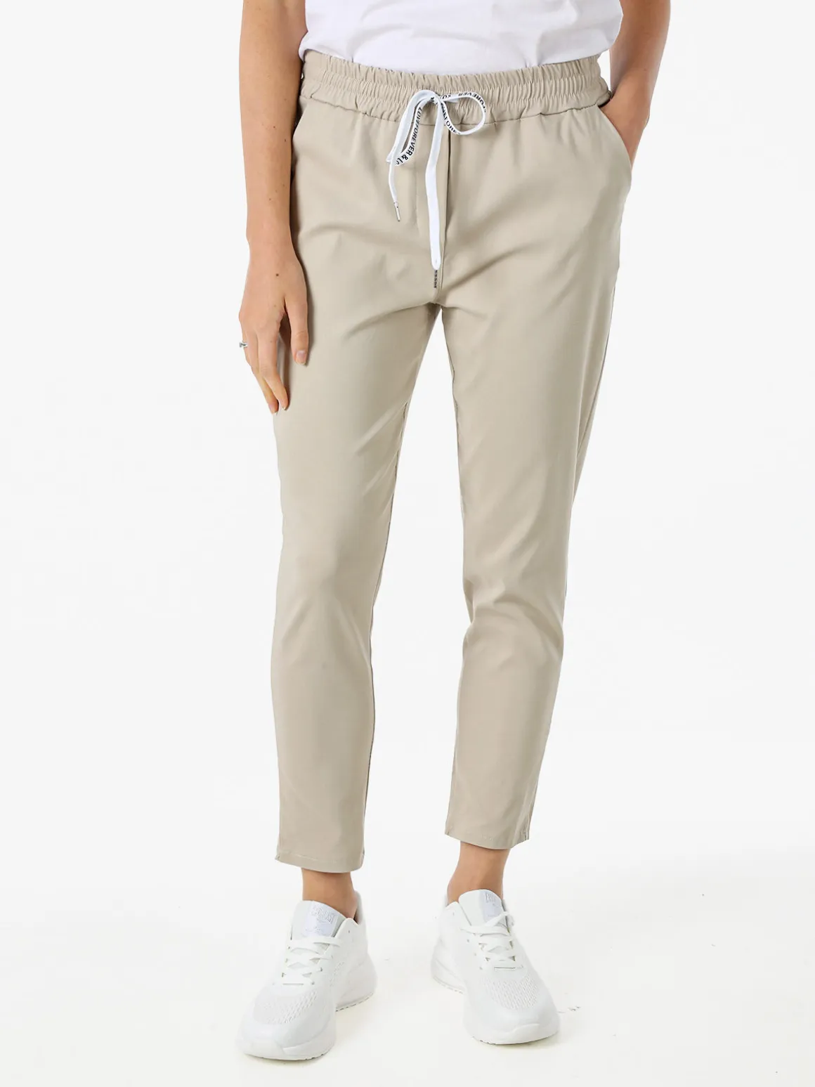 Solada Pantaloni donna elasticizzati con coulisse - beige