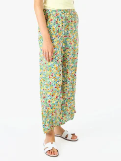 Solada Pantaloni donna floreali a gamba larga in cotone - verde