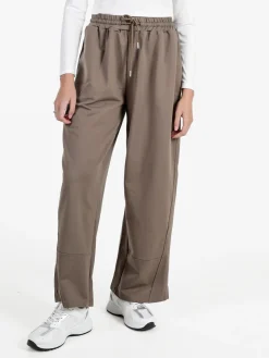 Solada Pantaloni donna in cotone a gamba larga con coulisse - tabacco