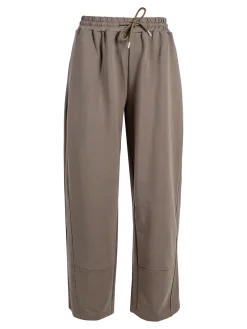 Solada Pantaloni donna in cotone a gamba larga con coulisse - tabacco