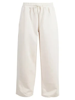 Solada Pantaloni donna in cotone a gamba larga con coulisse - panna
